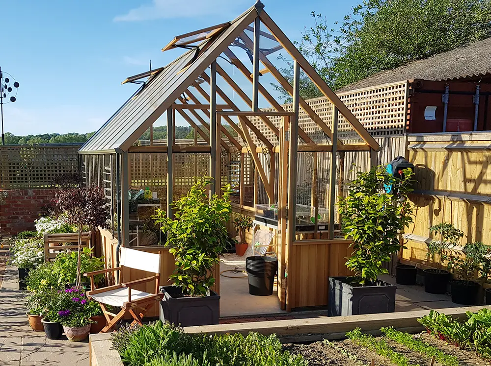 Front of the Alton Cheltenham Greenhouse with the door open