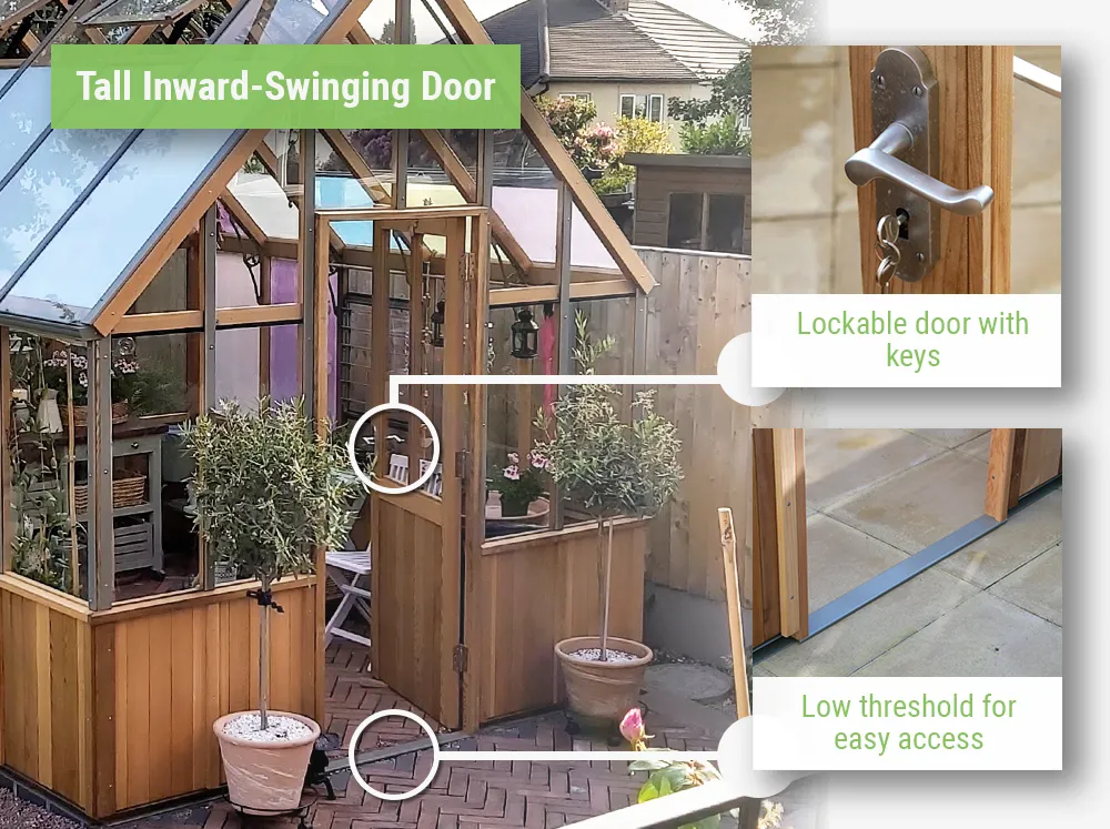 Feature image pointing out the benefits and features of the Alton Cheltenham Greenhouse door