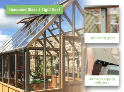 Feature image pointing out the glass-related features of the Alton Cheltenham Greenhouse
