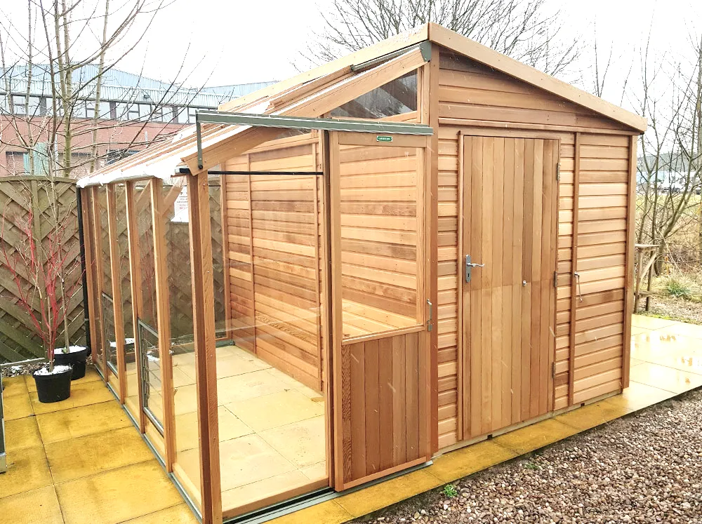Alton Fusion Greenhouse Shed with the shed on the right