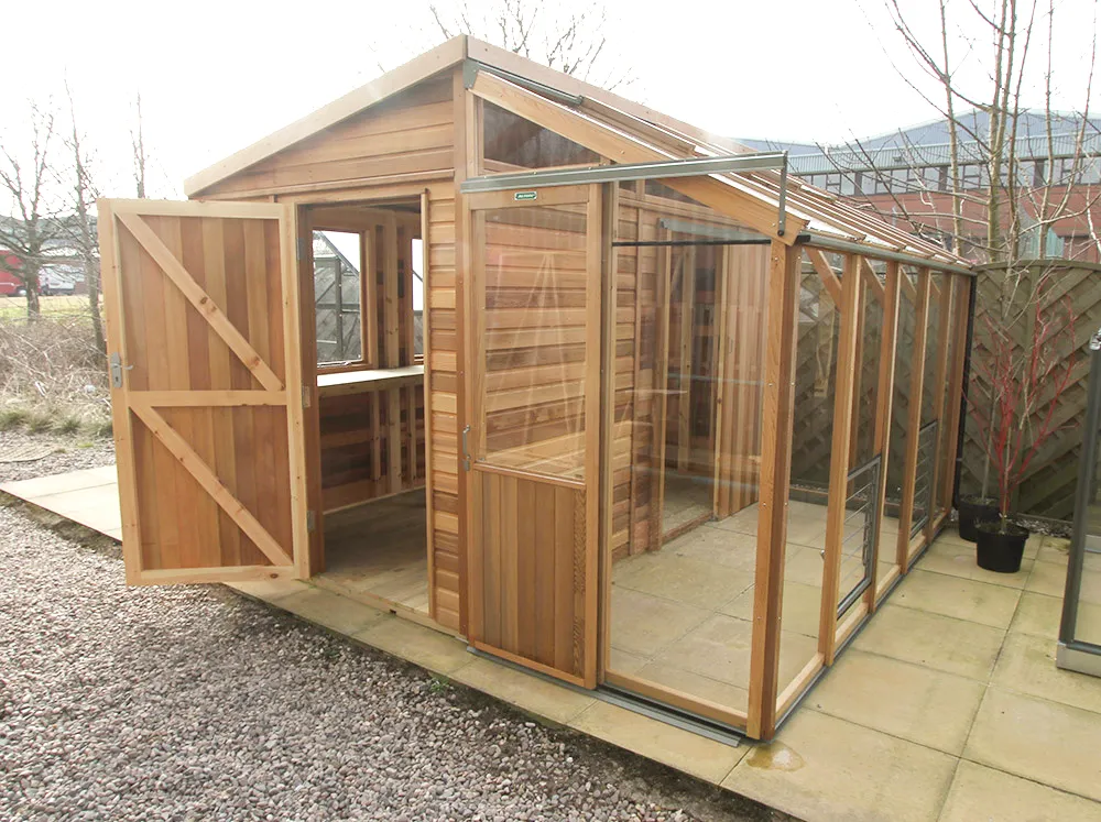 Alton Fusion Greenhouse Shed with the shed on the left