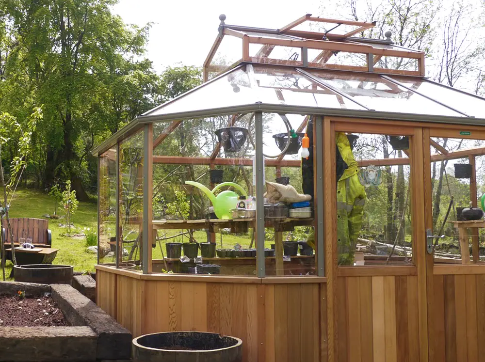 Side of the Alton Octagonal Greenhouse looking inside