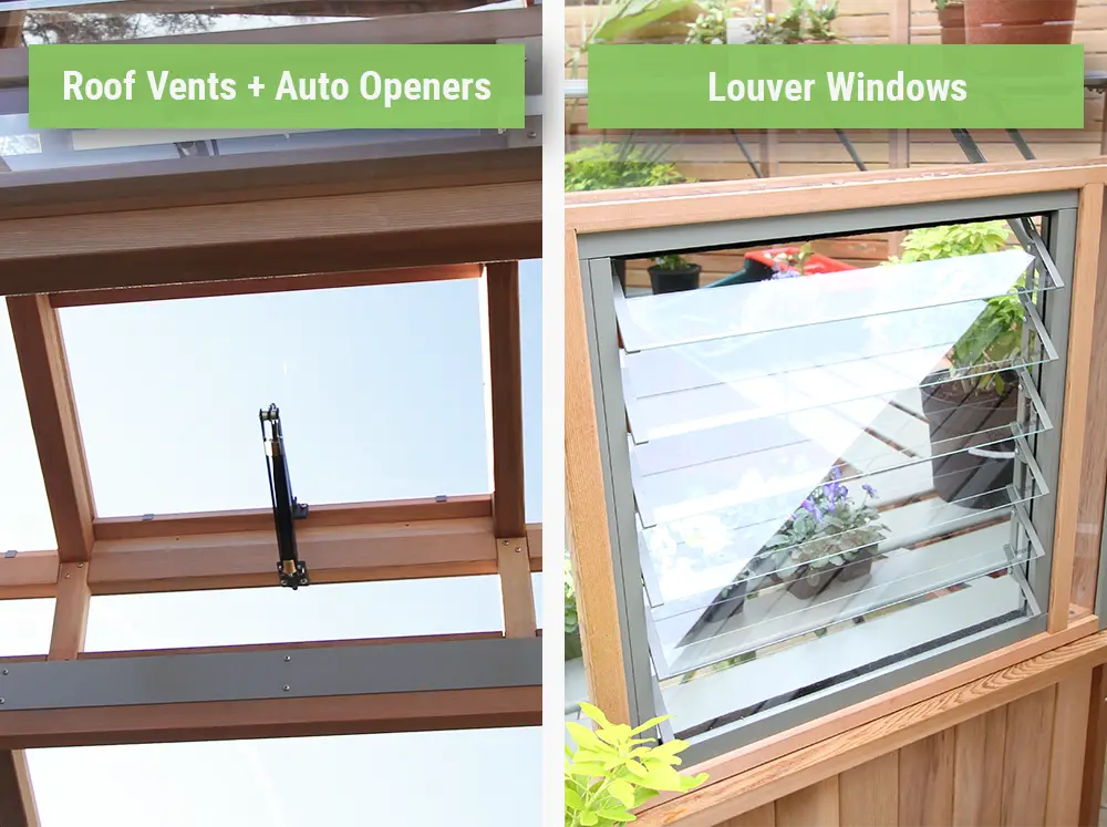 Feature image of the Alton Octagonal Greenhouse showcasing the auto roof vents and manual louver windows