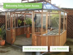 Feature image of the Alton Octagonal Greenhouse showcasing double hinged door with an inward swing for easy access