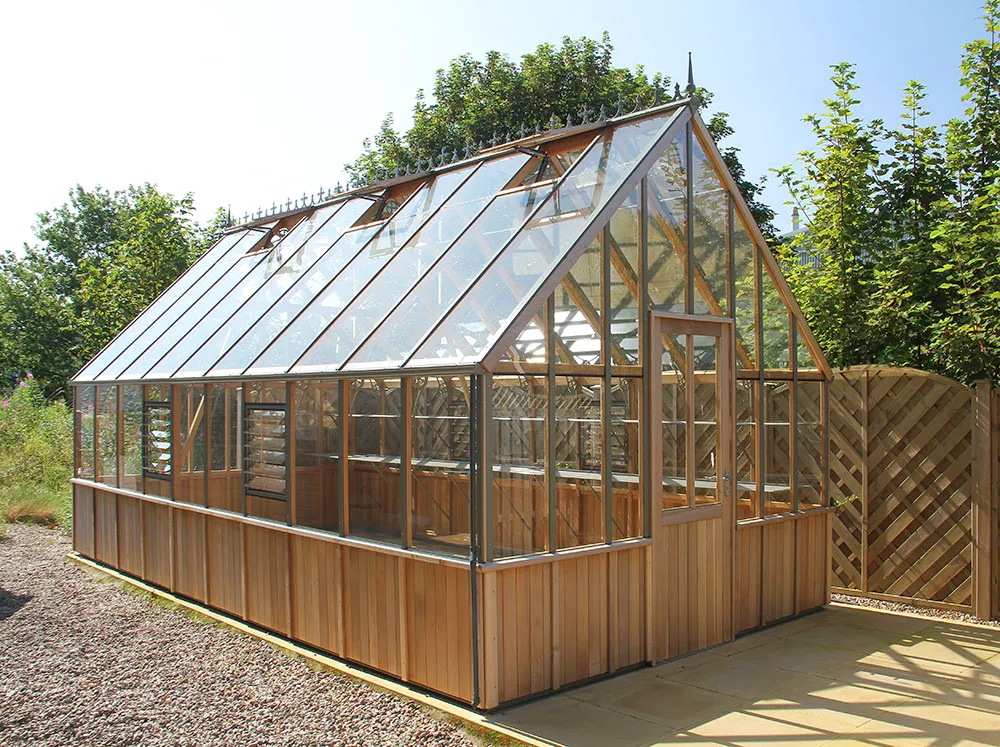 Frontal side view of a large Alton Westminster Greenhouse