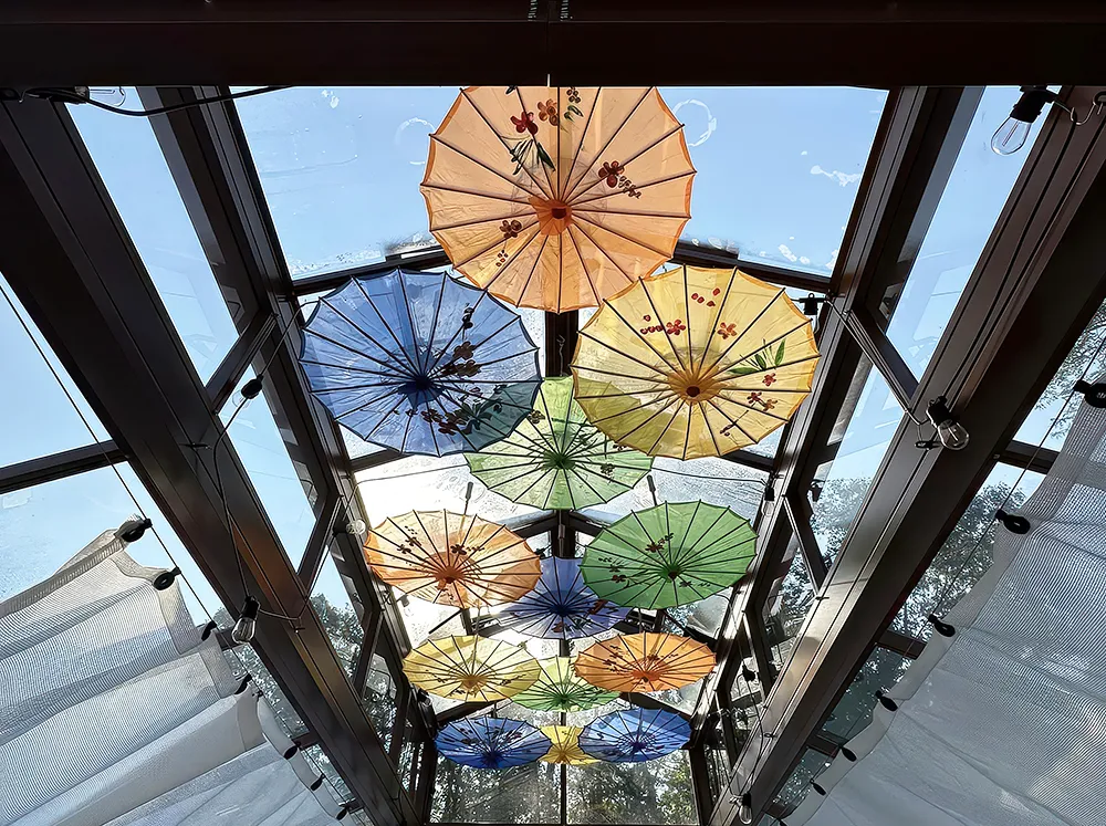 Interior view of the cupola inside the Janssens Cathedral Glass Greenhouse