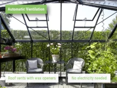 Interior of the Janssens Junior Victorian Orangerie showcasing the auto roof vents