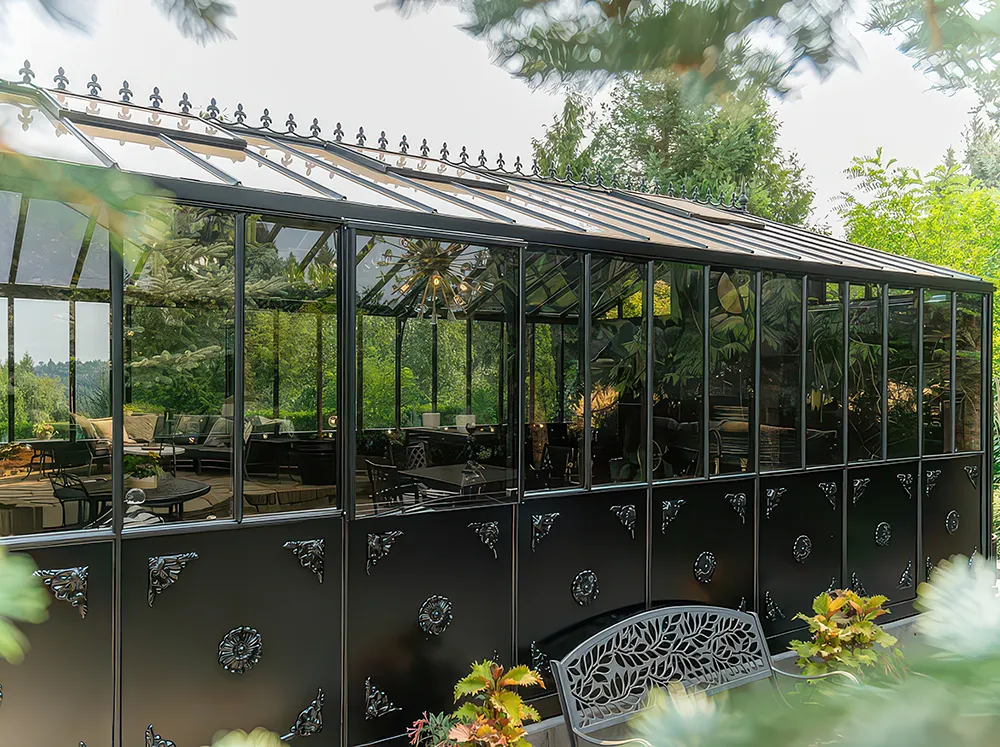 Side view of the custom Janssens Retro Victorian Greenhouse