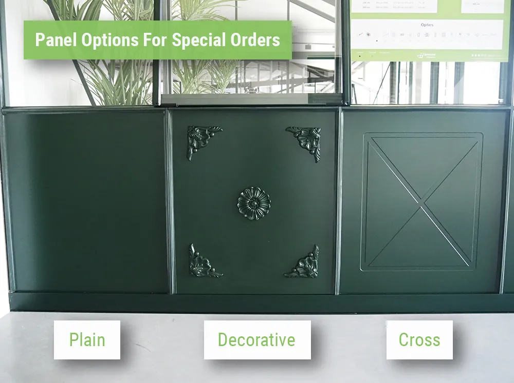 Panel options of the Janssens Retro Victorian Greenhouse for special order
