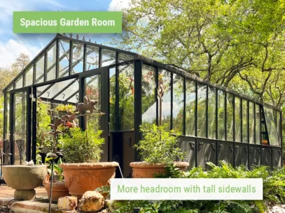 Janssens Retro Victorian Greenhouse set up in a backyard