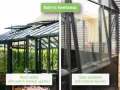 Roof vents and side window of the Janssens Retro Victorian Greenhouse