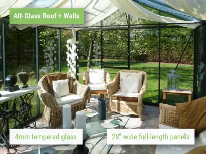 Feature image showcasing the full-length tempered glass in the Janssens Royal Victorian Orangerie