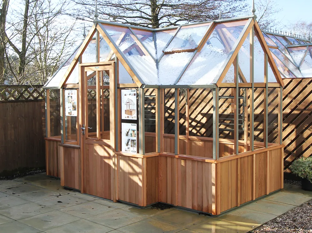 Side view of the Alton Durham Orangerie with a little snow on top