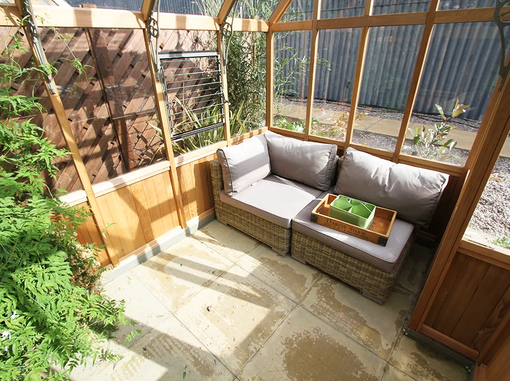 Interior shot of the Alton Durham Orangerie with a bench