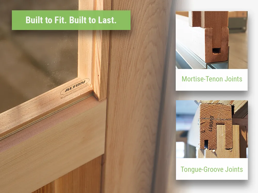 Feature image showcasing the framing joinery of the Alton Durham Orangerie calling out Mortise-Tenon and Tongue & Groove joints