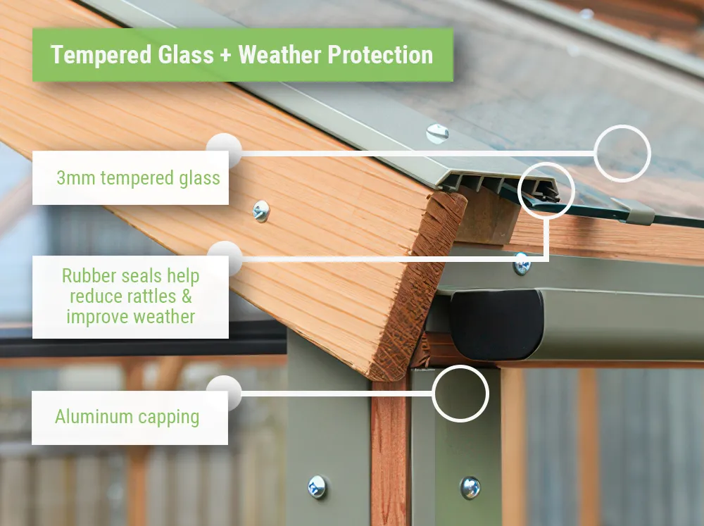Feature image showcasing the glazing features of the Alton Durham Orangerie including the 3mm tempered glass and aluminum capping with seals