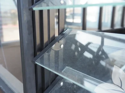 Close-up of the glass panels of the Janssens Louver Window
