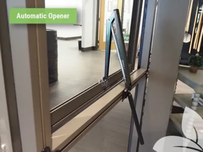 Automatic opener installed on a Janssens Push-Out Side Window