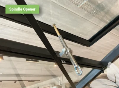 Close-up of the spindle opener on a Janssens Roof Vent Kit