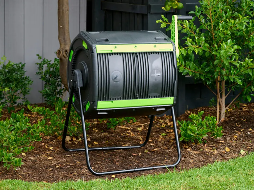 MAZE tumbler composter in a garden