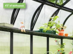 Wide shot of the whole length of the Vego Foldable Shelf in use with pots and decor