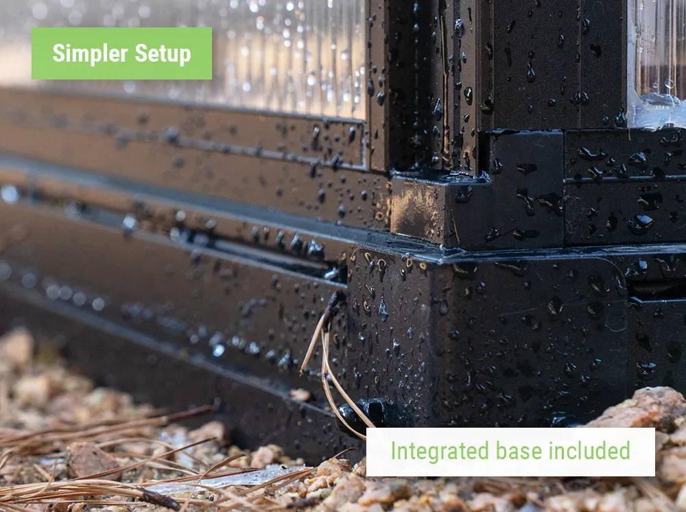 Close-up of the integrated base on the Vego Victorian Greenhouse