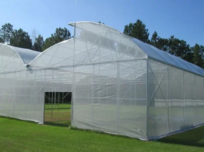RSI White Knitted Shade Cloth on metal structure