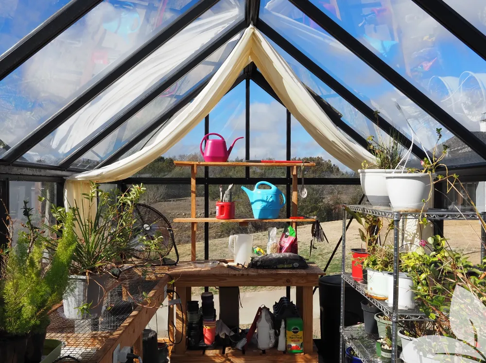 Janssens Shade Curtains installed in a Janssens Junior Victorian Greenhouse