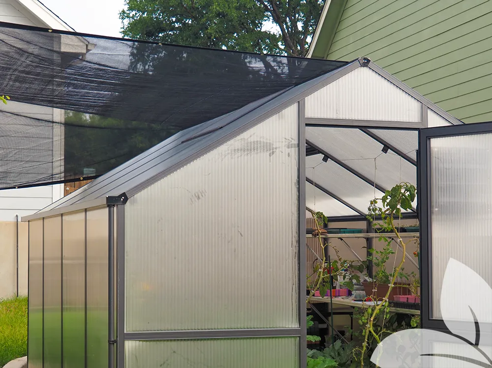 RSI Black Knitted Shade Cloth installed on a greenhouse