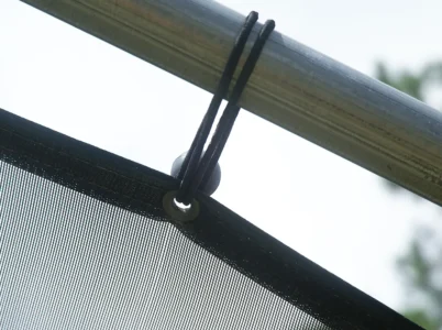 RSI Bungee Ball holds shade cloth on metal structure