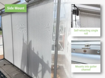 Feature image showing the side mount of the Retractable Roll-up Shade Curtains with detail shots of the roll and mount