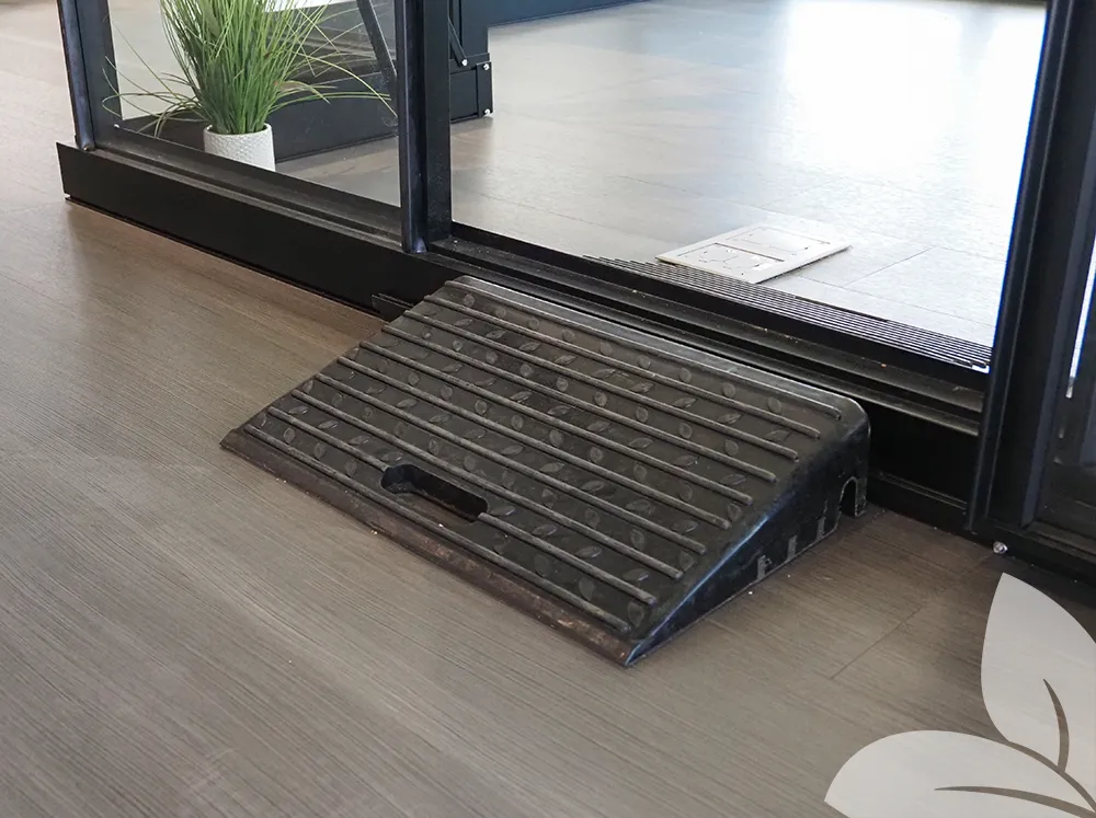 Wheelbarrow Access Ramp at the entrance of a greenhouse with high threshold