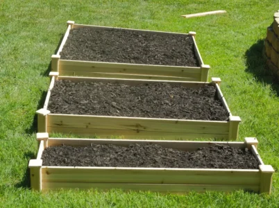 Each garden bed part of the Eden Pyramid Raised Garden Bed laid out side by side
