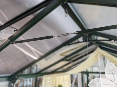 Green Greenhouse Roof Bracing installed in Janssens Greenhouse
