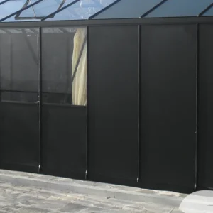 Janssens Painted Aluminum Wall Panels installed in a greenhouse - black half and full panels