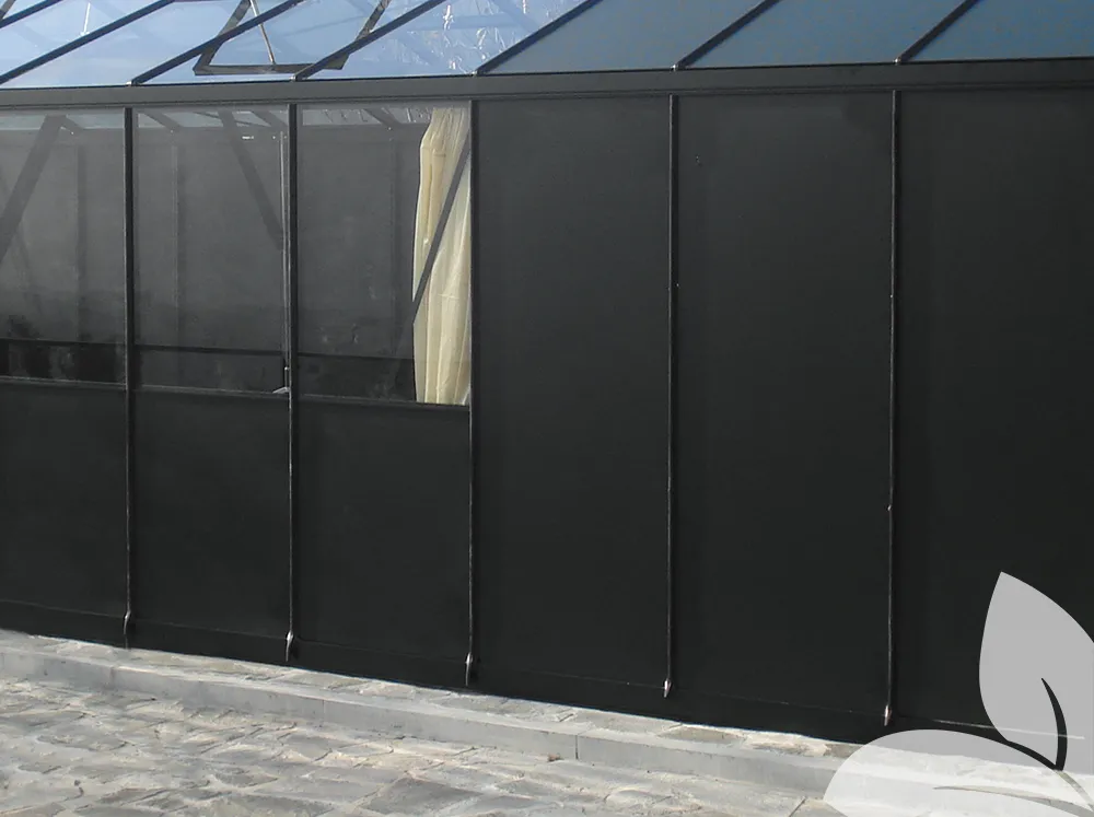 Janssens Painted Aluminum Wall Panels installed in a greenhouse - black half and full panels