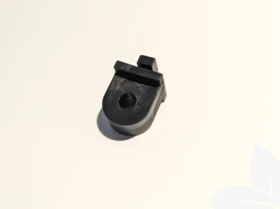 Single Twist Eye Greenhouse Hook (plastic rounded piece with a hole to run a wire or string, on the other side a hook that holds it in place when twisted into framing) on white background