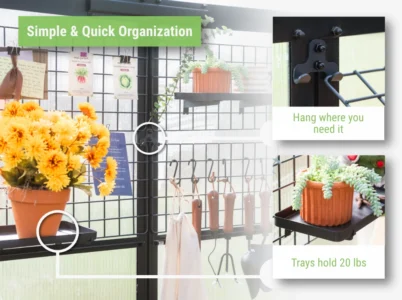 Feature image showing a detail view of the mounting system of the Vego Greenhouse Hanging Grid System and the tray module