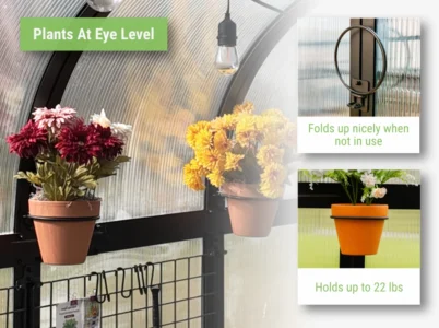 Feature image showing the Vego 6" Pot Holders as it folds up when not in use and that it can hold up to 22 lbs