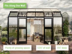 Feature image of the Vego Grand Lean-To Greenhouse showcasing the way it fits along a wall
