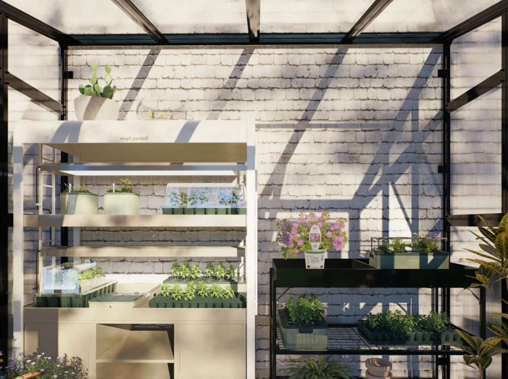 Interior of the Vego Lean-To Greenhouse