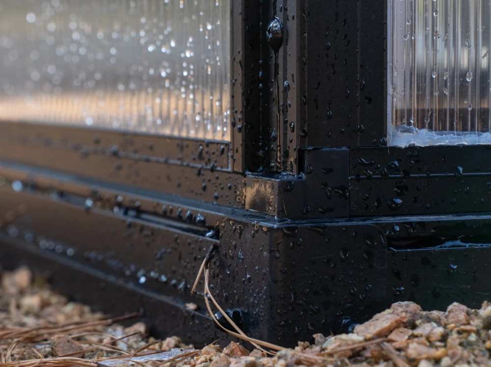 Integrated base frame of the Vego Lean-To Greenhouse