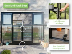 Feature image of the Vego Lean-To Greenhouse showcasing the Dutch double door with keylock and low threshold