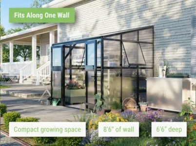 Feature image of the Vego Lean-To Greenhouse showcasing