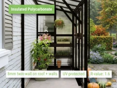 Feature image showcasing the Vego Lean-To S Greenhouse from the short side with a fall scene in the background